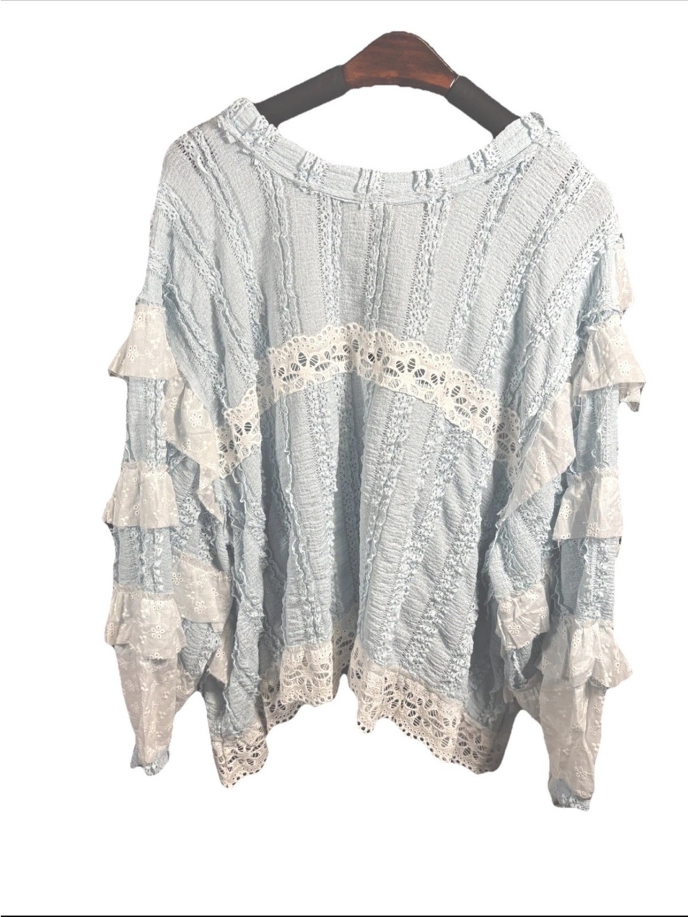 POL Light Blue and White Lace Ruffle Sweatshirt - Picture 3 of 8